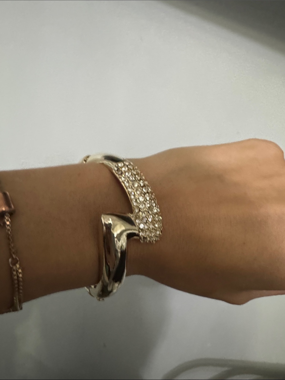 Gold Crystal Pavé Open Cuff Bracelet - Women Jewelry